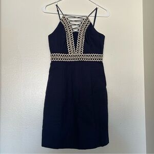 Lilly Pulitzer Navy Lace Trim Dress Lace-Up Neckline Size 00